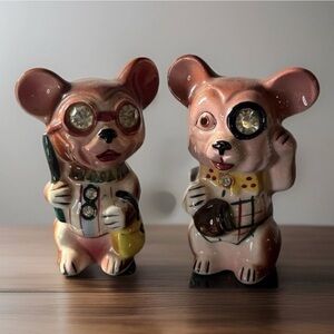 Vintage Lefton Mice Mouse Shakers Jeweled Couple Anthropomorphic Kitschy